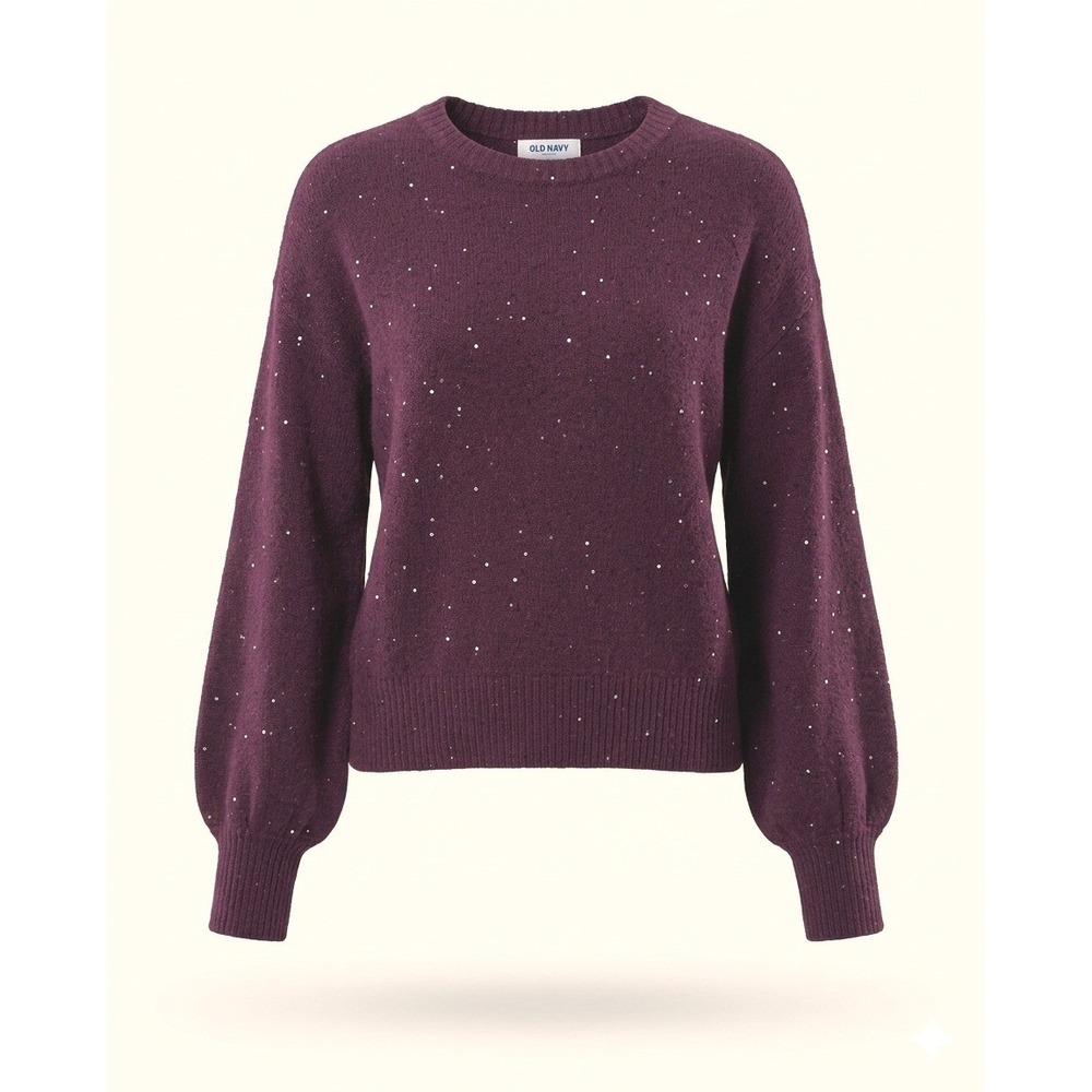 Old Navy SoSoft Sequin Crew Neck Sweater Plum Purple XL New Party Warm Cozy
